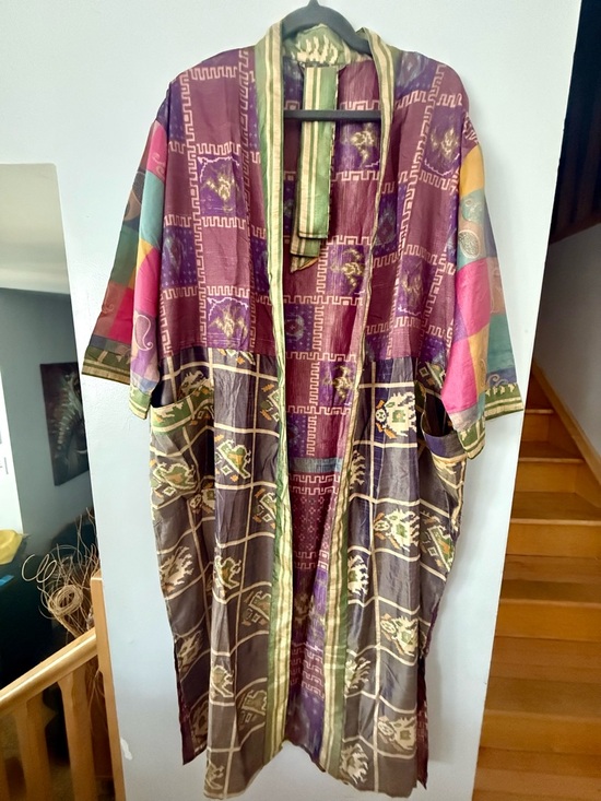 Other - Patchwork Multi Color Robe Silk Saree Kimono Women’s Wrap Robe
